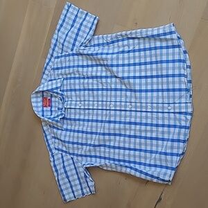 EUC R.M. Williams Men's XB Blue/White Checkered Short Sleeve Button Down Shirt